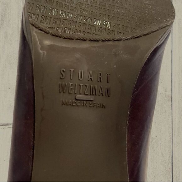 Stuart Weitzman Apogeelo brown leather Chelsea ankle boots heel pointed toe - Picture 10 of 10